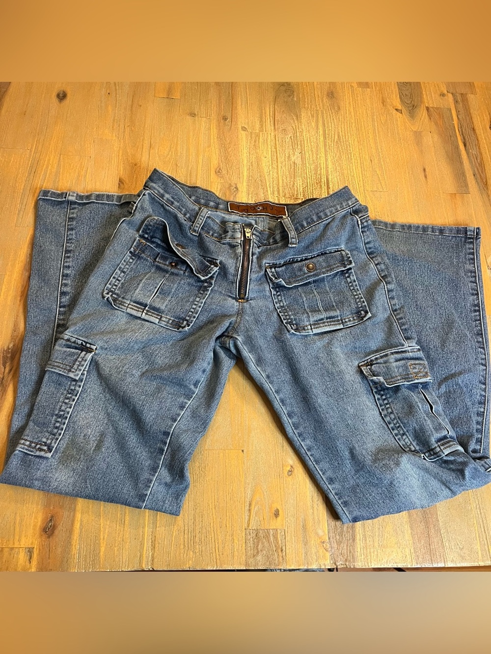Y2K low rise flare cargos by Too Hot
